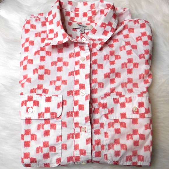 Madewell Red Print Long Sleeve Top Size Small - Picture 1 of 6
